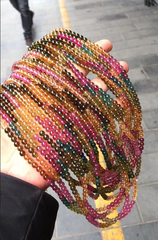 Wholesale prices 100% Natural 5.5-6mm Top Natural multicoloured Tourmailne Crystal Beads Rubellite Bracelet