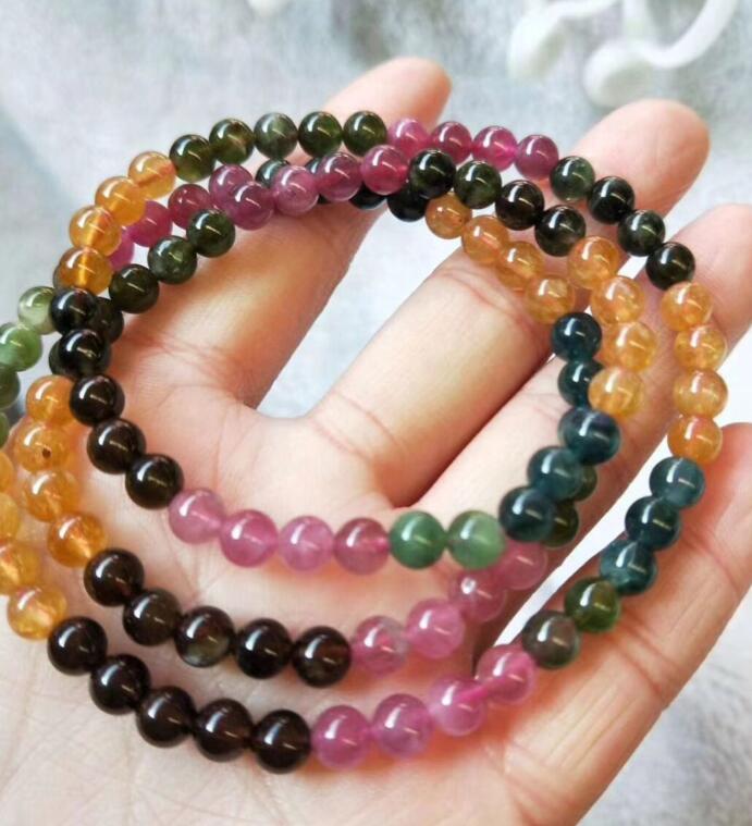 Wholesale prices 100% Natural 6mm Natural multicoloured Tourmailne Crystal Beads Rubellite Bracelet