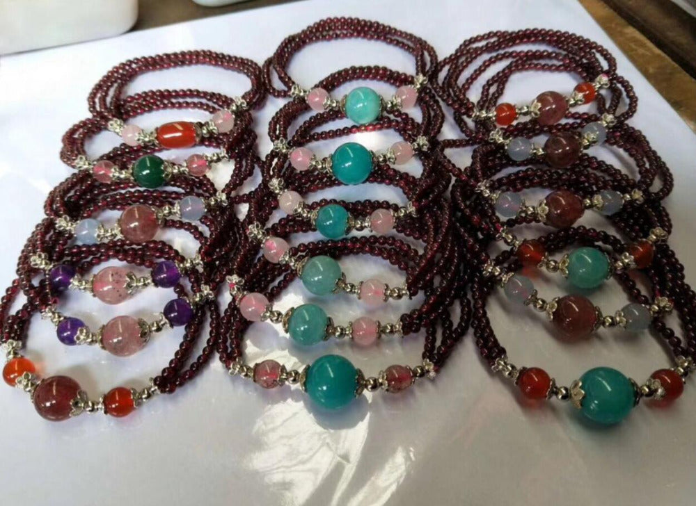 Wholesale prices 100% Natural Natural Garnet Aquamarine Strawberry Quartz Crystal Beads Bracelet