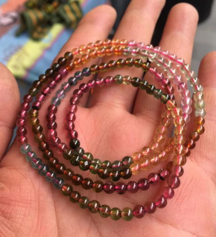 Wholesale prices 100% Natural multicoloured Tourmailne Crystal Beads Rubellite Bracelet 4-4.8mm