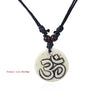 s Black Faux Yak Bone Necklace Carving OM AUM YOGA Charms Pendant Necklace Resin Jewelry
