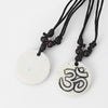 s Black Faux Yak Bone Necklace Carving OM AUM YOGA Charms Pendant Necklace Resin Jewelry