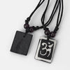 s Black Faux Yak Bone Necklace Carving OM AUM YOGA Charms Pendant Necklace Resin Jewelry