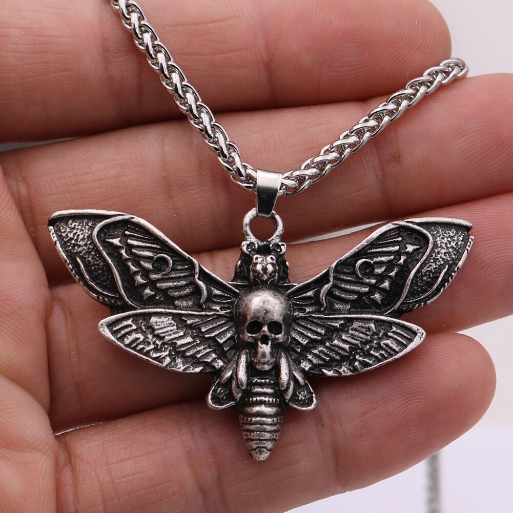 Wicca Moon Skull Death Moth Jewelry Witchcraft Butterfly Gothic Necklace Accessories For Women