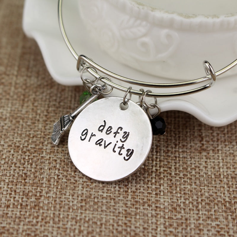 Wicked the Musical inspired bangle bracelet - defy gravity - Elphaba Glinda - Wicked charm bracelet