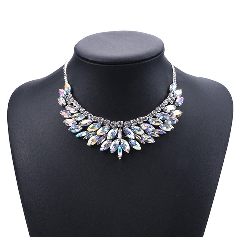 Wide Crystal Choker Necklace Statement Sexy Big Crystal Stone Collar Chokers Necklaces Women Modern short Pendant