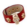 Wide Leather Cuff Gold Skull Decal Accessory Women Rock Punk Style Jewelry Length Adjustable