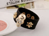 Wide Leather Cuff Gold Skull Decal Accessory Women Rock Punk Style Jewelry Length Adjustable