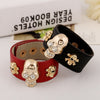 Wide Leather Cuff Gold Skull Decal Accessory Women Rock Punk Style Jewelry Length Adjustable