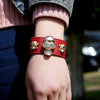 Wide Leather Cuff Gold Skull Decal Accessory Women Rock Punk Style Jewelry Length Adjustable