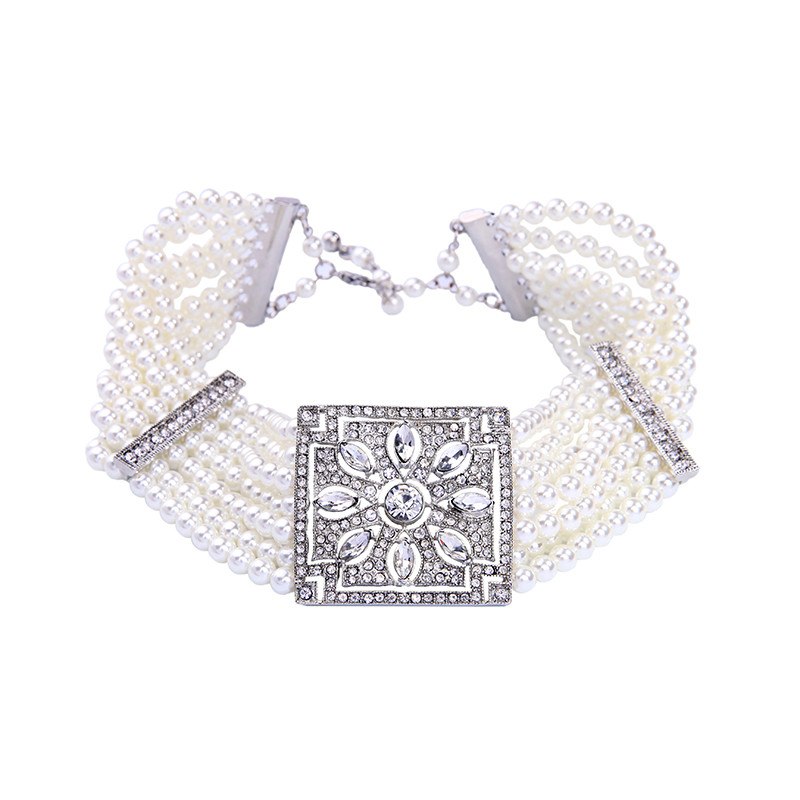 Wide Geometric Crystal Simulated Pearl Necklace Perfume Women Wedding Party Statement Necklace Jewelry Collares