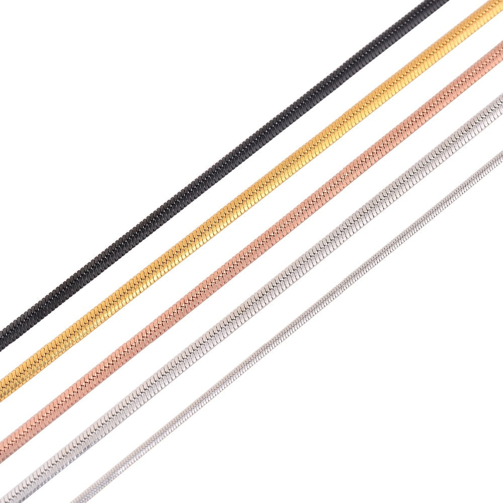 Width 1mm/2mm Flat Chain Gold/Silver/Black/Rose Stainless Steel Necklace Vintage Chain for Women And Man Stainless Steel Jewelry