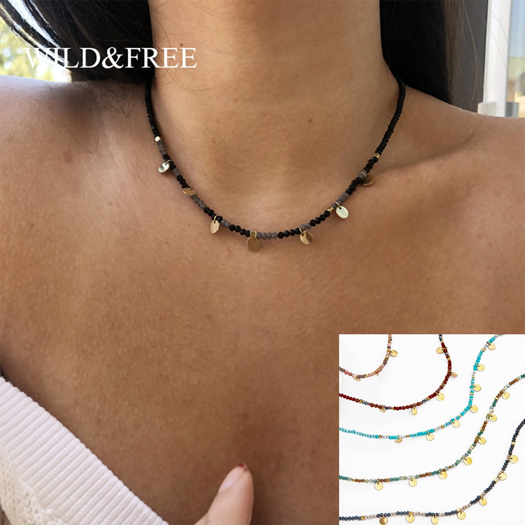 Wild & Free Stainless Steel Necklace Five Colors Beaded Necklace  Women Chain Necklace Round Trendy Bohemian Jewelry Women