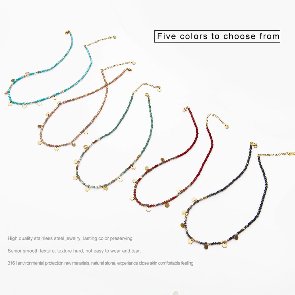 Wild & Free Stainless Steel Necklace Five Colors Beaded Necklace  Women Chain Necklace Round Trendy Bohemian Jewelry Women