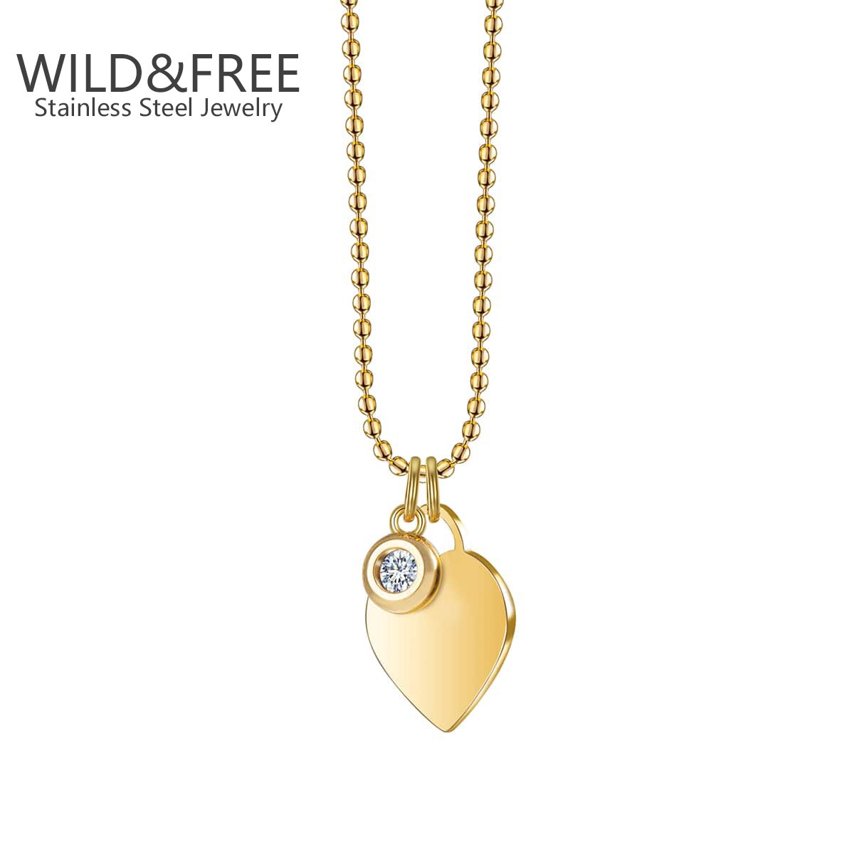Wild & Free Trendy Stainless Steel Necklace Real 14k Gold Plated Zircon Heart Pendant Exquisite Party Jewelry Gift For Friends