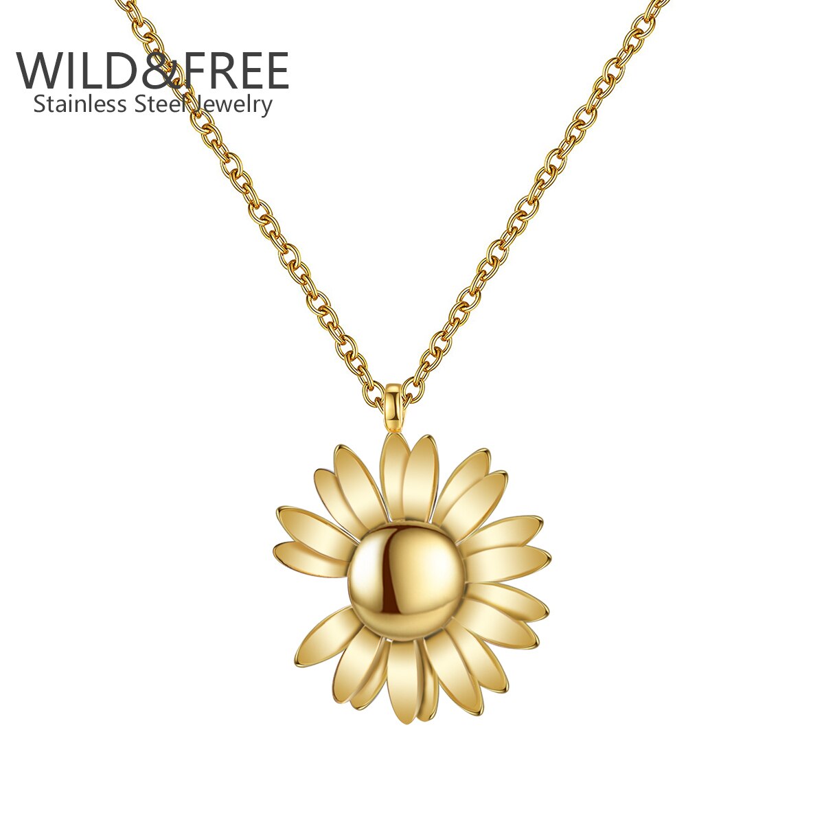 Wild&Free Trendy Stainless Steel Necklaces For Women Gold Plated Daisy Flower Pendant Sweet All-Match Neck Choker Party Jewelry