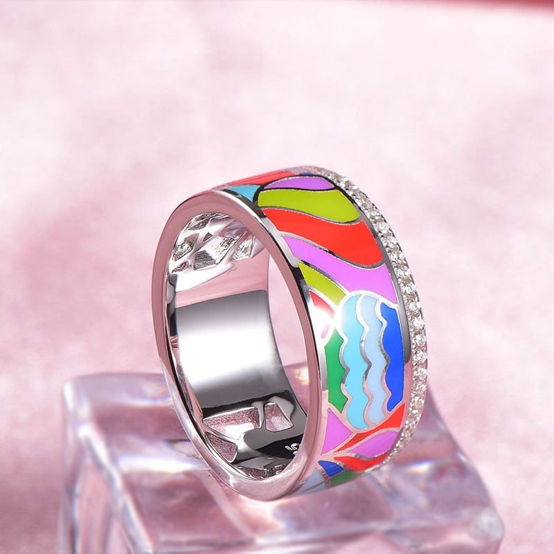 Colorfull Enamel Silver Engagement Ring For Women 925 Sterling Silver Rings Wedding Party Fine Jewelry anel feminino