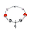 Wing Flowers Red Ball Crystal CZ 925 Silver Bracelet