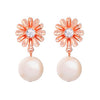 Hot Sales Fashion Cute Crystal Rose Gold Color Simulated Pearl Flowers Stud Earrings For Women Factory Wholesale