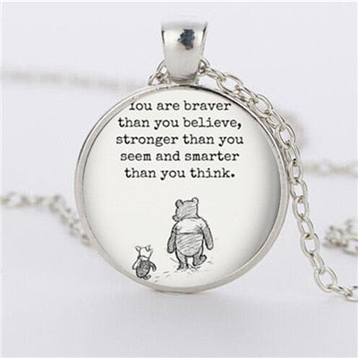 Winnie the Pooh Necklaces & Pendants Winnie The Pooh and Piglet Jewelry Handmade glass dome pendant