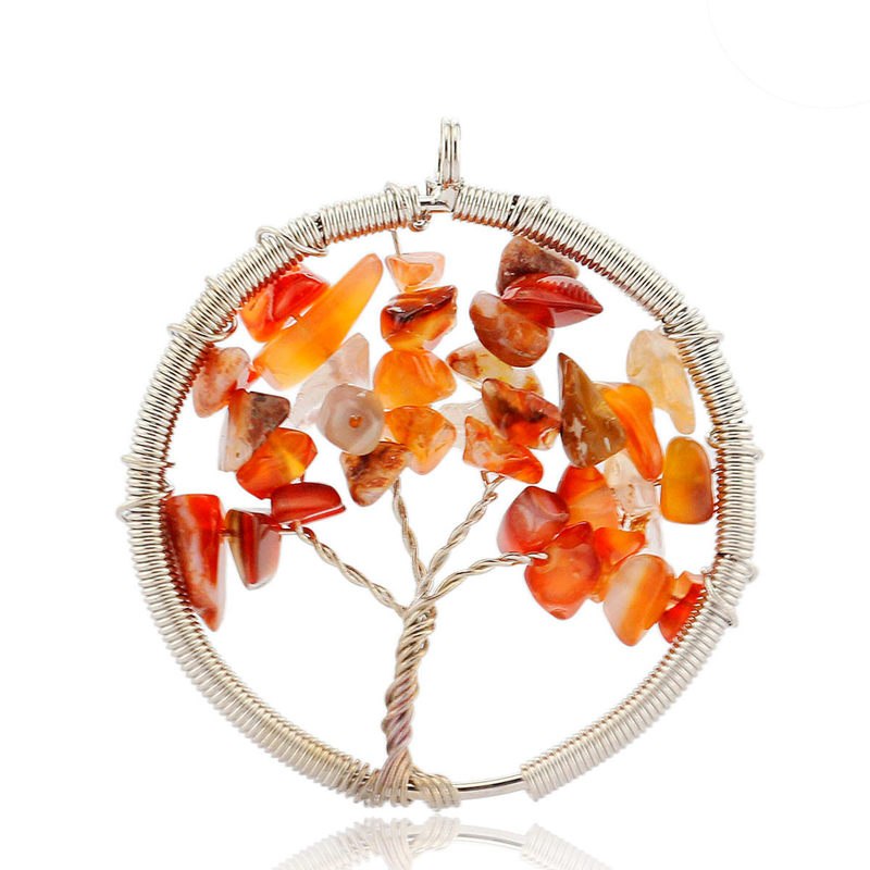 Wisdom Tree Necklace Chakra Purple Lemon Created Howlite Natural Stone Pendant Necklaces Leather Chain Birthstone Necklace