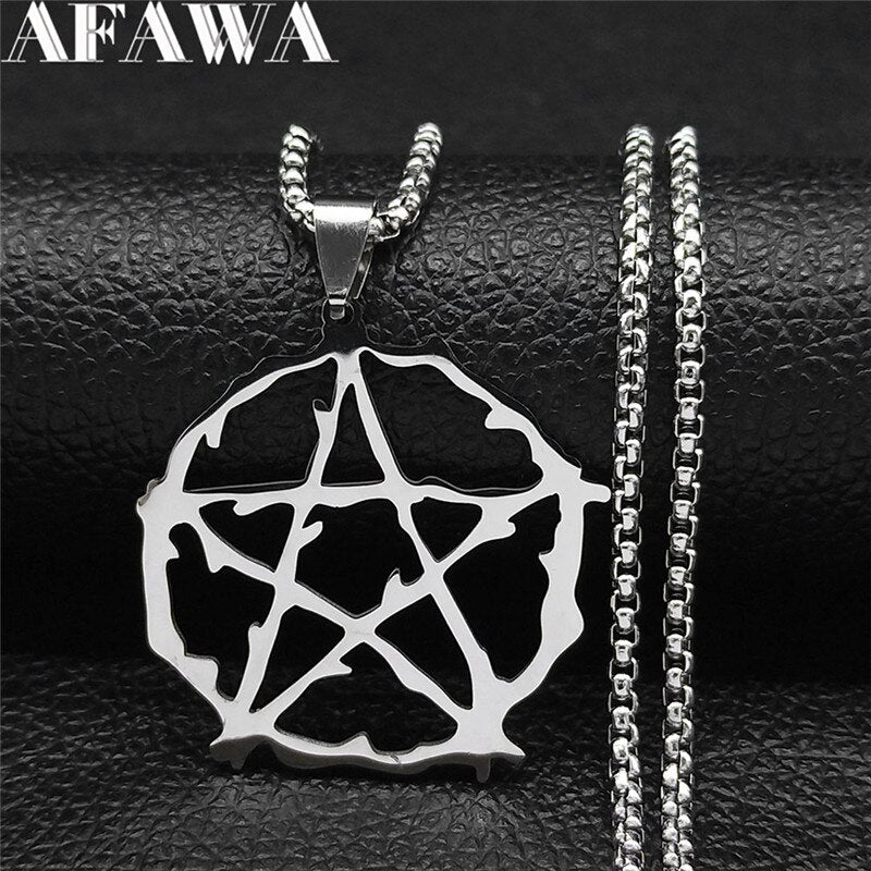 Witchcraft Branches Pentagram Stainless Steel Chain Necklaces Silver Color Necklaces Jewelry chaine acier inoxydable N1195S02