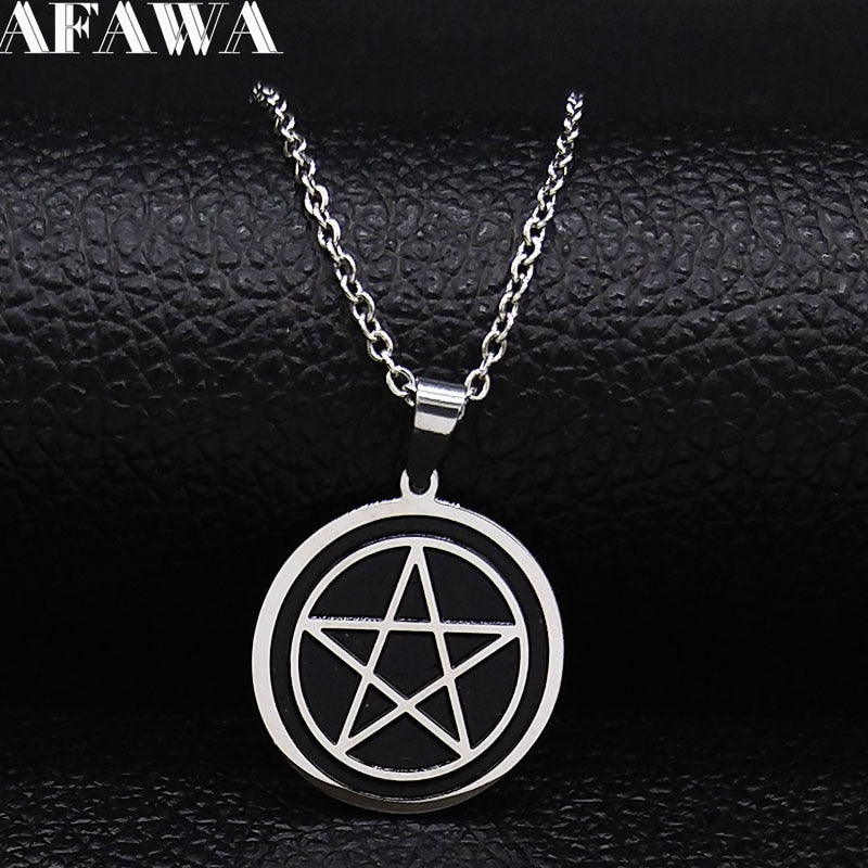 Witchcraft Pentagram Stainless Steel Necklace Men/Women Black Color Small Necklaces Jewelry Christmas Gift cadenas mujer N1892S2