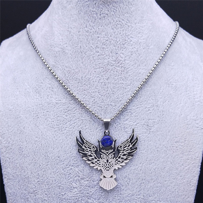 Witchcraft Spearhead Eagles Stainless Steel Chain Necklaces Silver Color Lapis Lazuli Big Necklaces Jewelry collier NZ2257S02