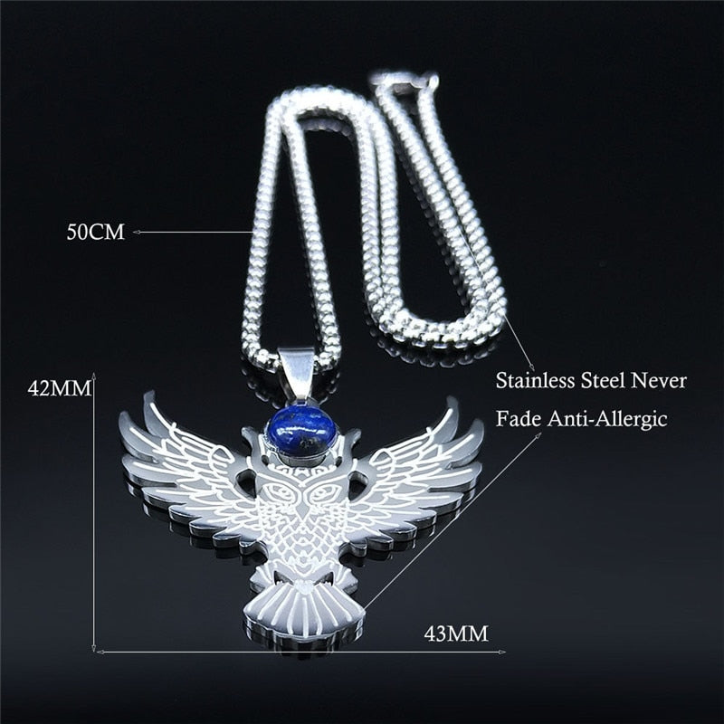 Witchcraft Spearhead Eagles Stainless Steel Chain Necklaces Silver Color Lapis Lazuli Big Necklaces Jewelry collier NZ2257S02