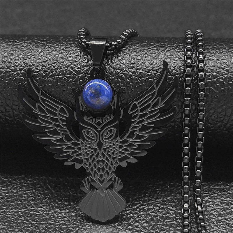 Witchcraft Spearhead Eagles Stainless Steel Chain Necklaces Silver Color Lapis Lazuli Big Necklaces Jewelry collier NZ2257S02