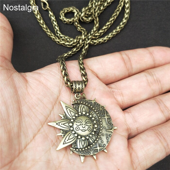 Witchcraft Sun Moon Star Wicca Pagan Spiritual Jewelry Vintage Necklace Women Men Ouija Witch Pendant  2021