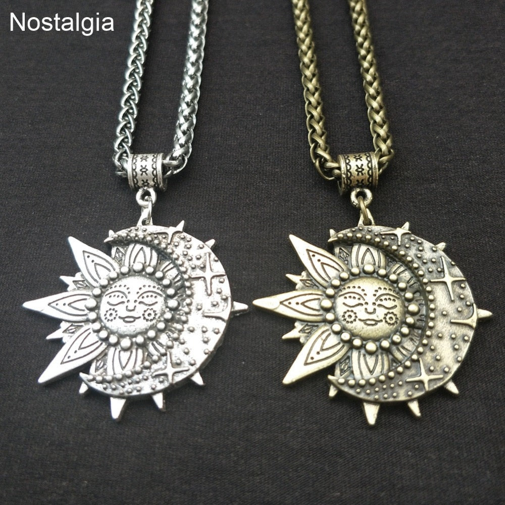 Witchcraft Sun Moon Star Wicca Pagan Spiritual Jewelry Vintage Necklace Women Men Ouija Witch Pendant  2021