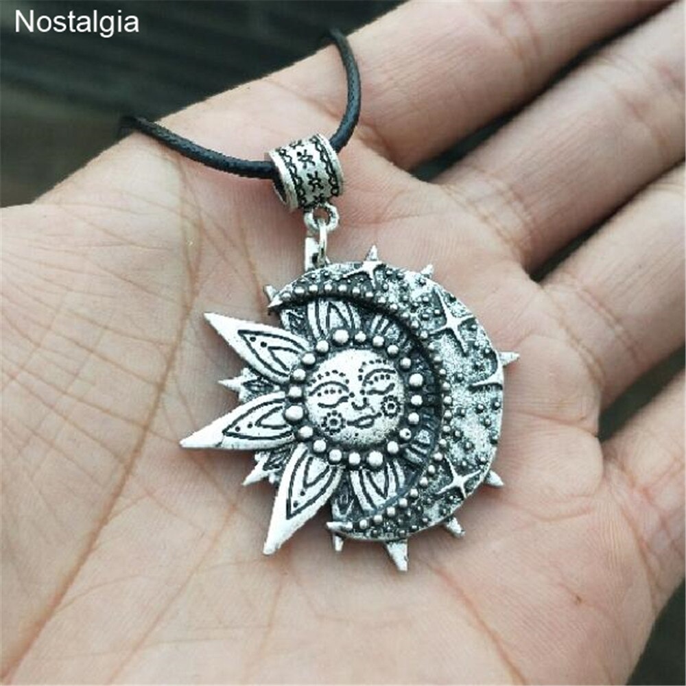 Witchcraft Sun Moon Star Wicca Pagan Spiritual Jewelry Vintage Necklace Women Men Ouija Witch Pendant  2021