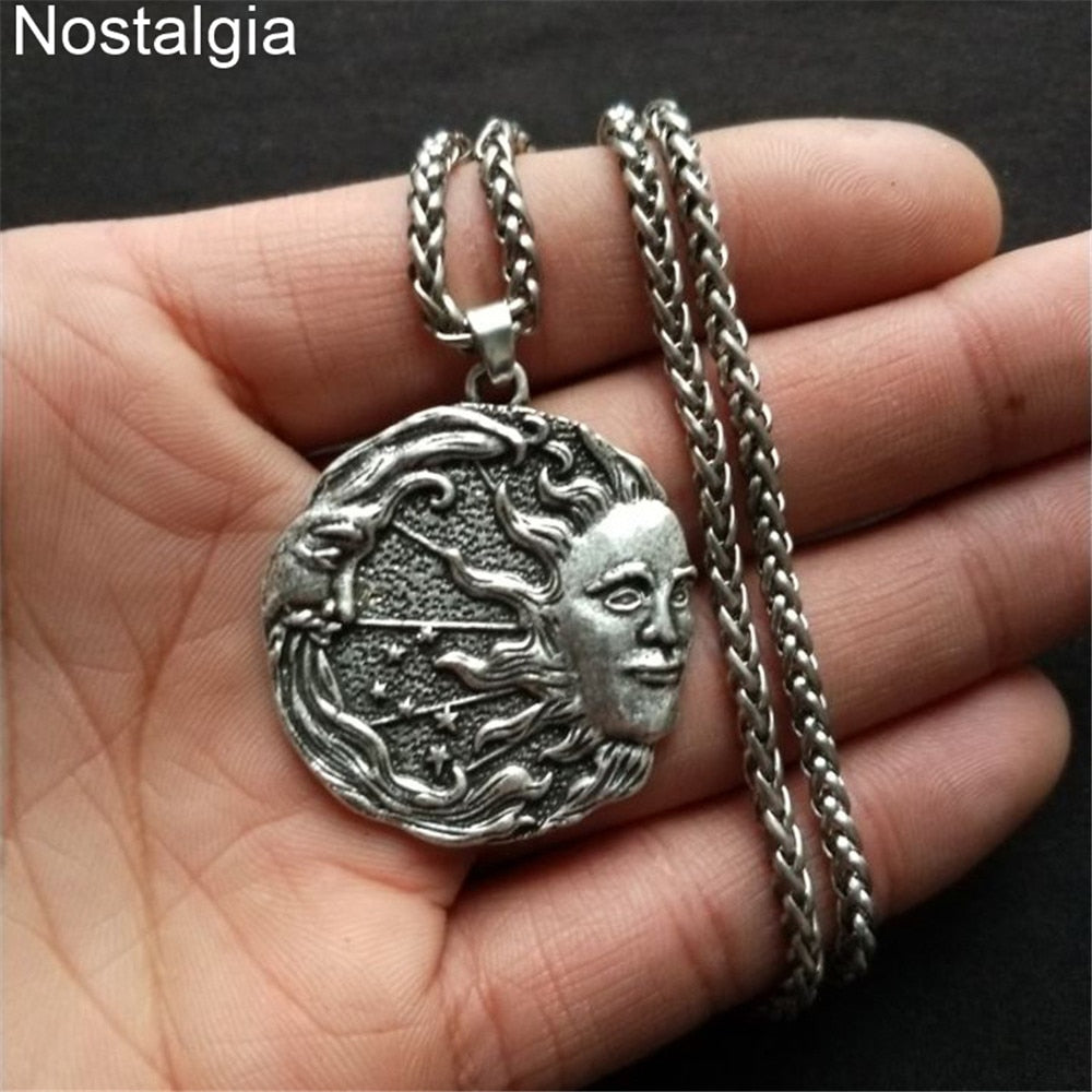 Witchcraft Sun Moon Star Wicca Pagan Spiritual Jewelry Vintage Necklace Women Men Ouija Witch Pendant  2021