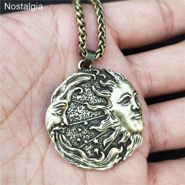 Witchcraft Sun Moon Star Wicca Pagan Spiritual Jewelry Vintage Necklace Women Men Ouija Witch Pendant  2021