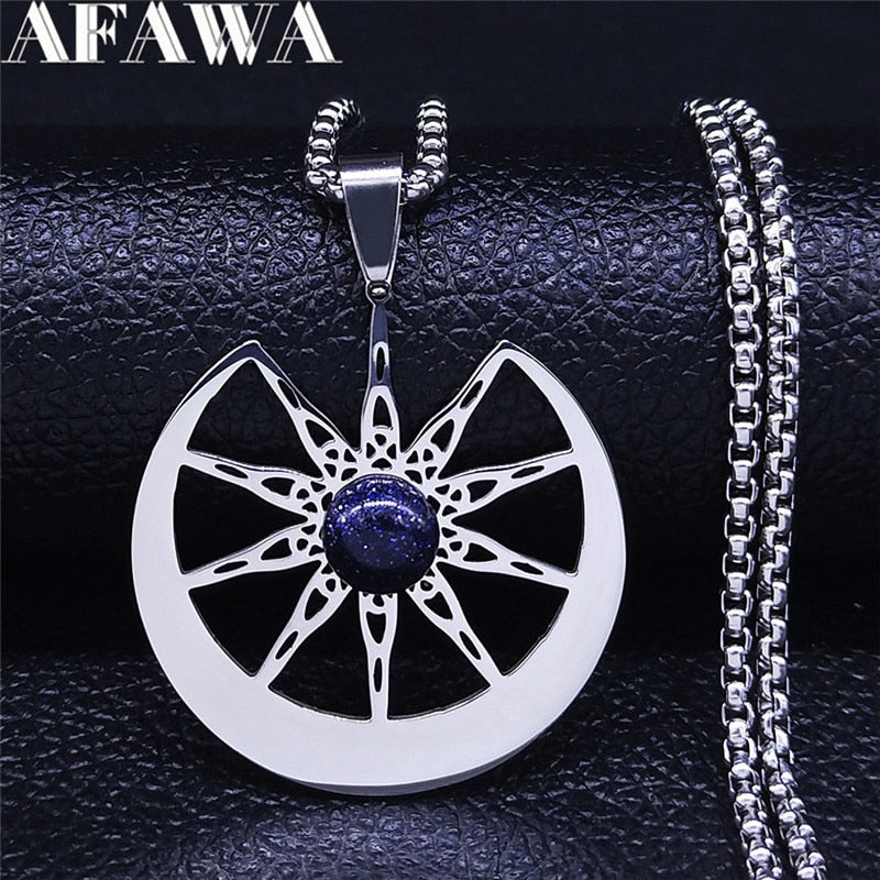 Witchcraft Ten-Pointed Star Moon Natural Stone Stainless Steel Necklaces Silver Color Women/Men Jewelry collier homme N4346S02