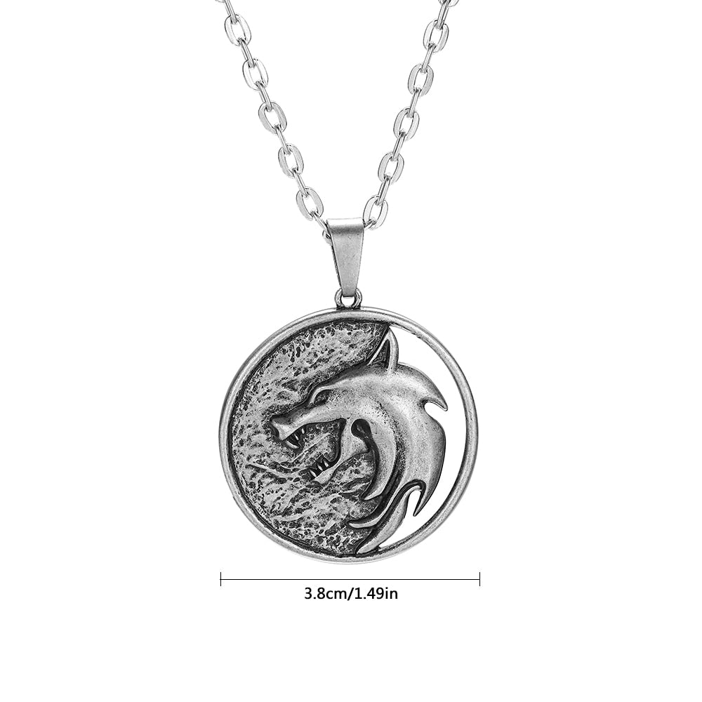 Wolf Head Hunting Game Necklace Cosplay Men Gift Punk Jewelry Pendant Chain Custom Round Wolf Medallion Name Necklace