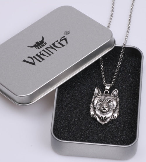 Wolf Head Necklace Pendant Animal Power Norse Viking Amulet Necklaces Pendants Men Women Gift Jewelry Antique Silver