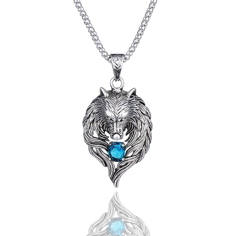 Wolf Head necklace for men women pendant W chain biker co jewelry animal charm   vintage punk gift