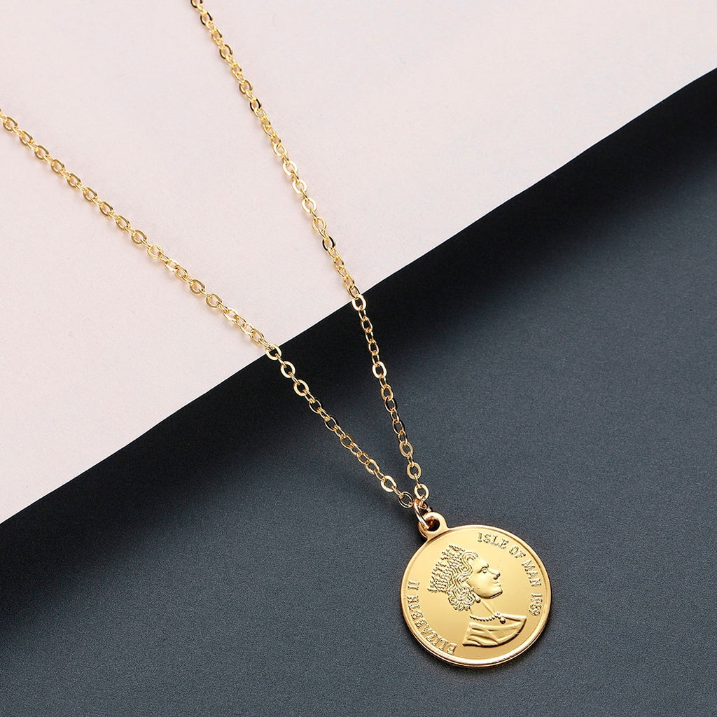 Woman Coin Necklace Golden Color Ten Cents Coin Sea Spirit Ngoreru Elizabeth Isle Of Women Statement Necklace Collier Gift