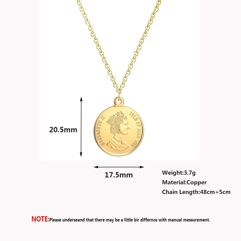 Woman Coin Necklace Golden Color Ten Cents Coin Sea Spirit Ngoreru Elizabeth Isle Of Women Statement Necklace Collier Gift