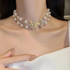 Woman Double row Beaded Pearl Bowknot Necklace Tide Net Beautiful Banquet Party Pure Collar Neck Clavicle Chain Choker