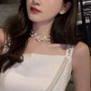 Woman Double row Beaded Pearl Bowknot Necklace Tide Net Beautiful Banquet Party Pure Collar Neck Clavicle Chain Choker