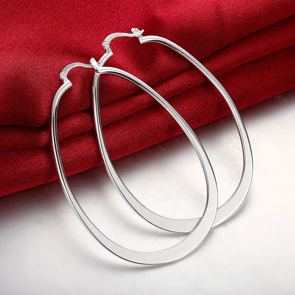 Woman U-Shape Flat Hoop Earrings 925 Stamp Silver color  Jewelry 2022 Jewelry Female Christmas Gifts GaaBou