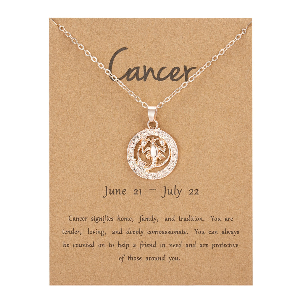 Women 12 Constellation Animal Necklace Rose Gold Zodiac Sign Pendant Cardboard Star Scorpio Necklace Jewelry