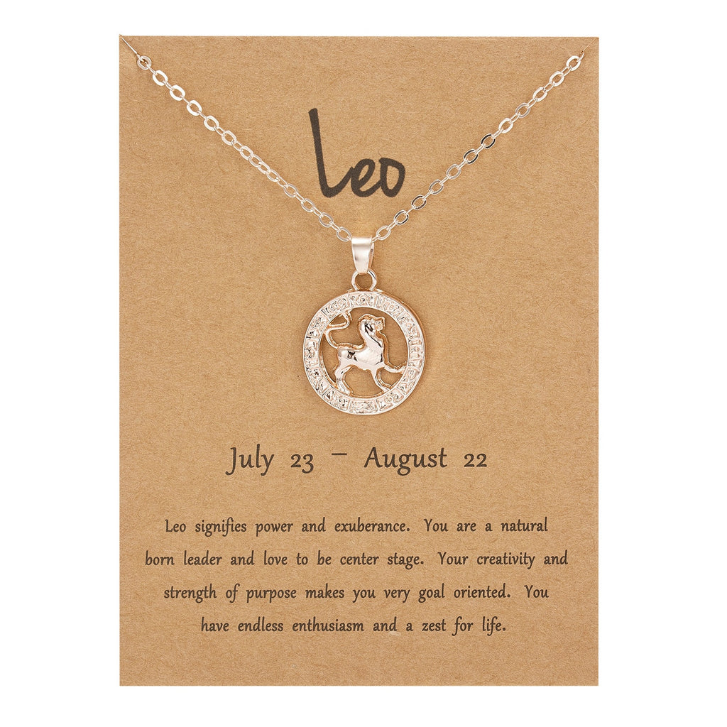Women 12 Constellation Animal Necklace Rose Gold Zodiac Sign Pendant Cardboard Star Scorpio Necklace Jewelry
