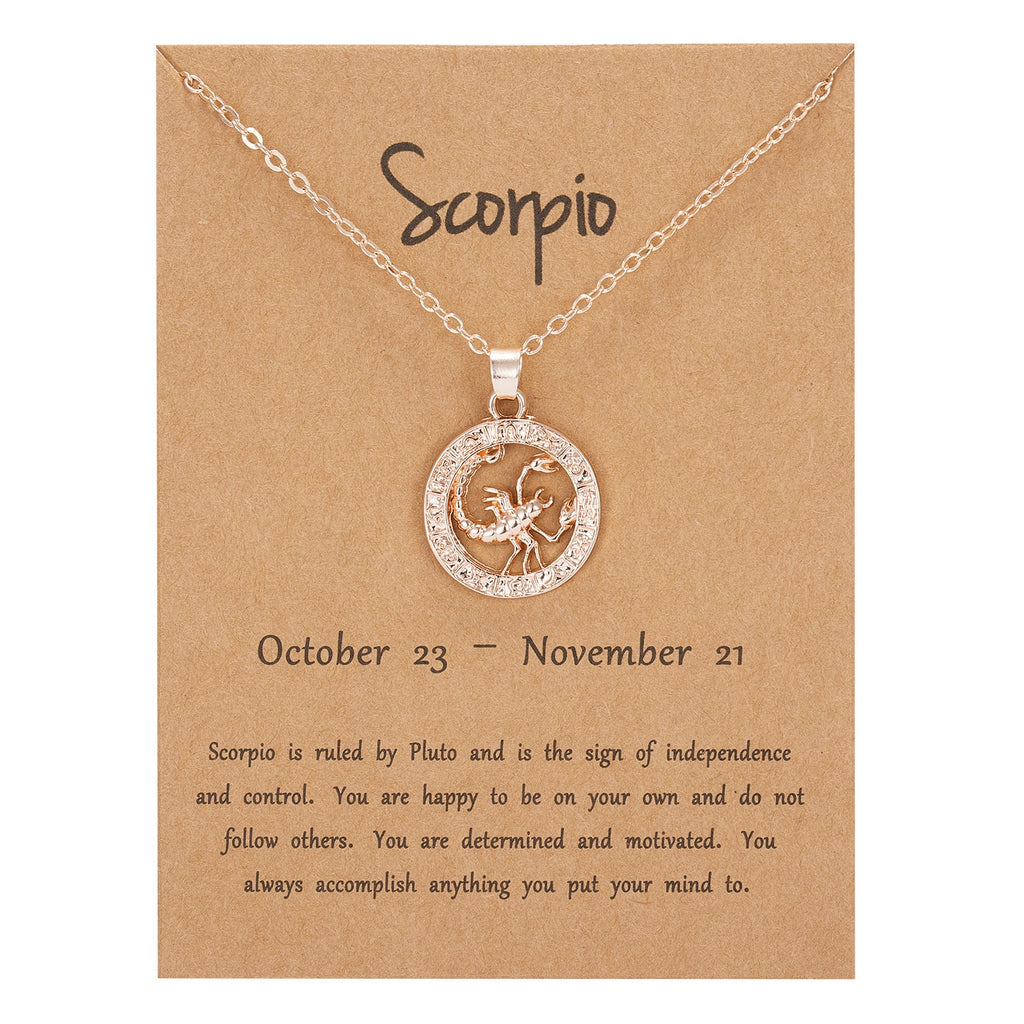 Women 12 Constellation Animal Necklace Rose Gold Zodiac Sign Pendant Cardboard Star Scorpio Necklace Jewelry