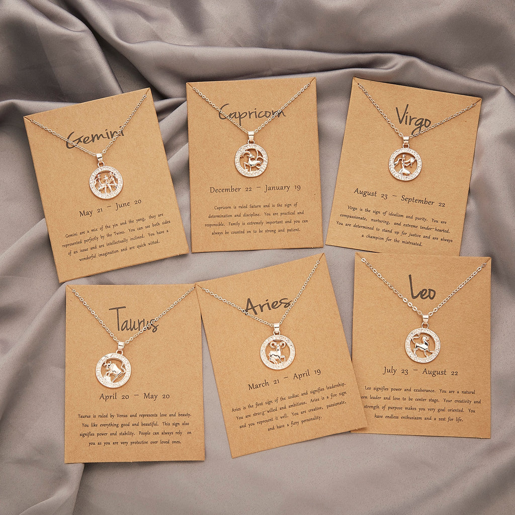 Women 12 Constellation Animal Necklace Rose Gold Zodiac Sign Pendant Cardboard Star Scorpio Necklace Jewelry