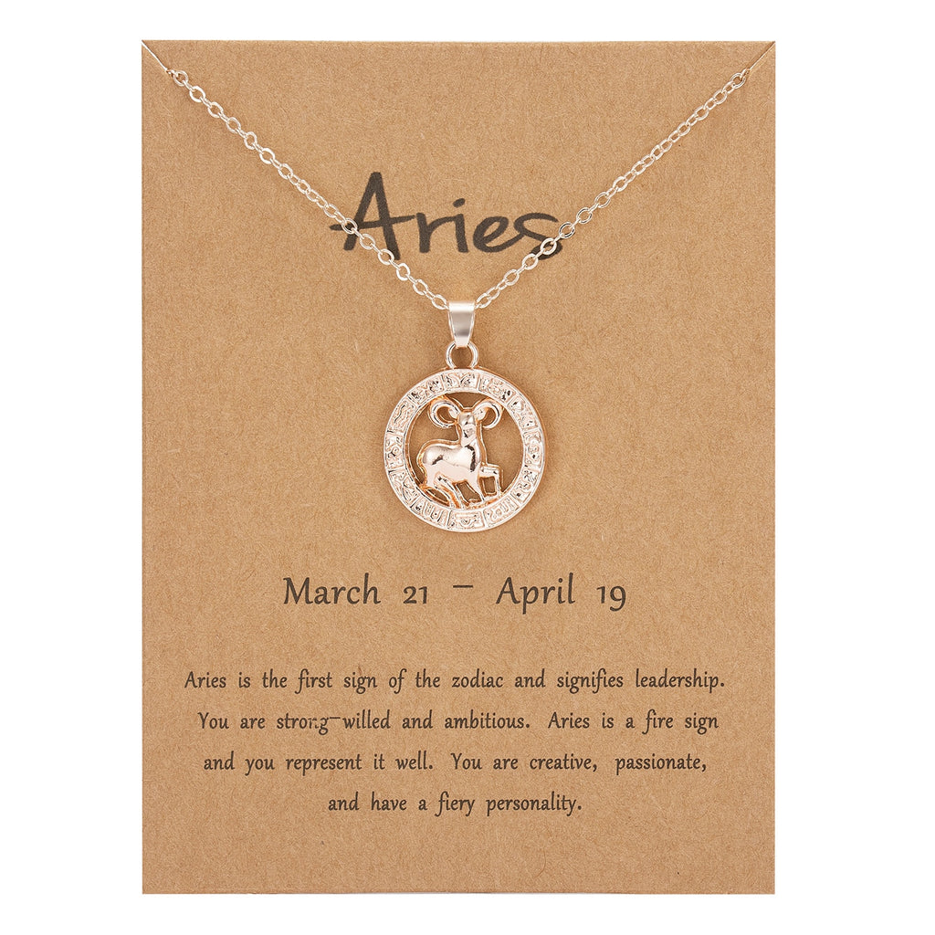 Women 12 Constellation Animal Necklace Rose Gold Zodiac Sign Pendant Cardboard Star Scorpio Necklace Jewelry
