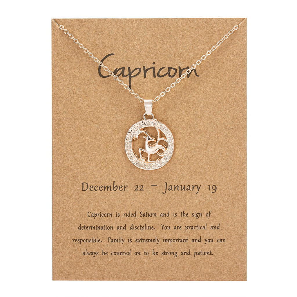 Women 12 Constellation Animal Necklace Rose Gold Zodiac Sign Pendant Cardboard Star Scorpio Necklace Jewelry